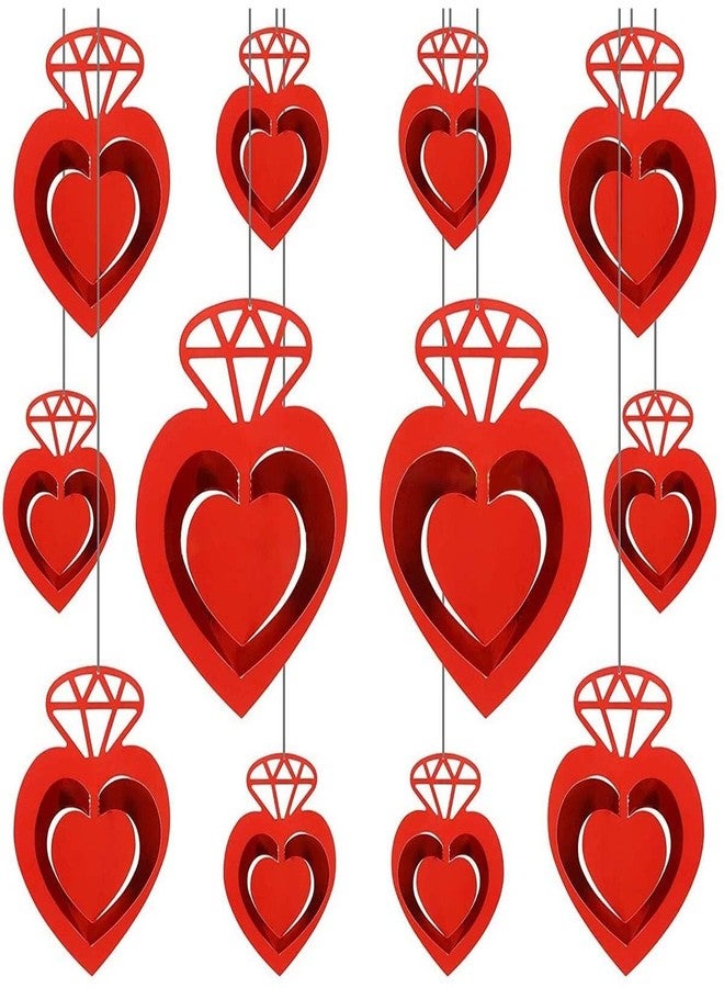 SOI Glitter Red Diamond Love Ring Garlands Kit Metallic 3D Heart Hanging Paper Garland Multi-Shaped Twinkle Heart Birthday Party Supplies Wedding Baby Shower Christmas Decorations - Pack of 12 Stars - Image 3